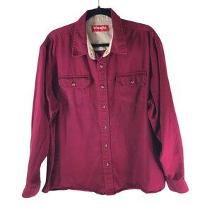 Wrangler Mens XL Button Up Work Shirt Long Sleeve Cotton Khaki Twill Red
